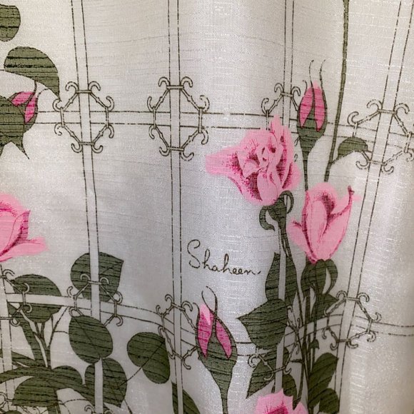 Vintage Alfred Shaheen Maxi Dress with Sheer Sleeve and Roses - Picture 3 of 7